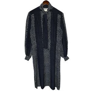 Givenchy Nouvelle Boutique Vintage 1970s Silk Polka Dot Dress Navy sz 46, US 14